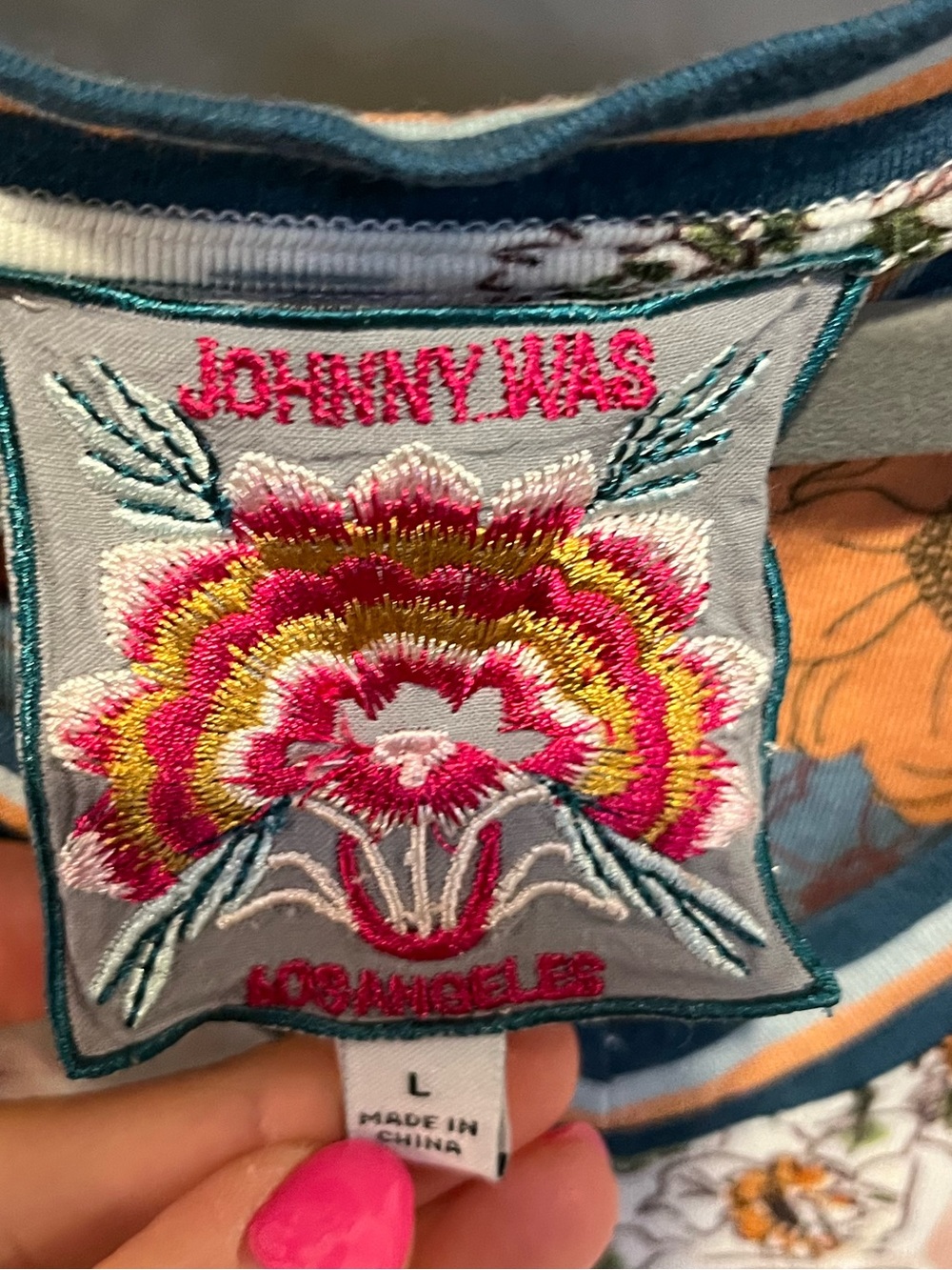 Johnny Was Floral artsy Label Tee in Pink, Yellow, Teal